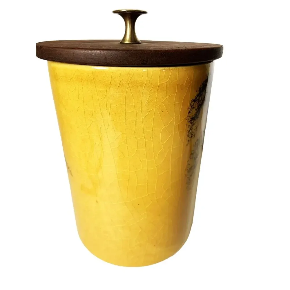 Vintage 70s Mushroom Glass Jar with Wooden Lid